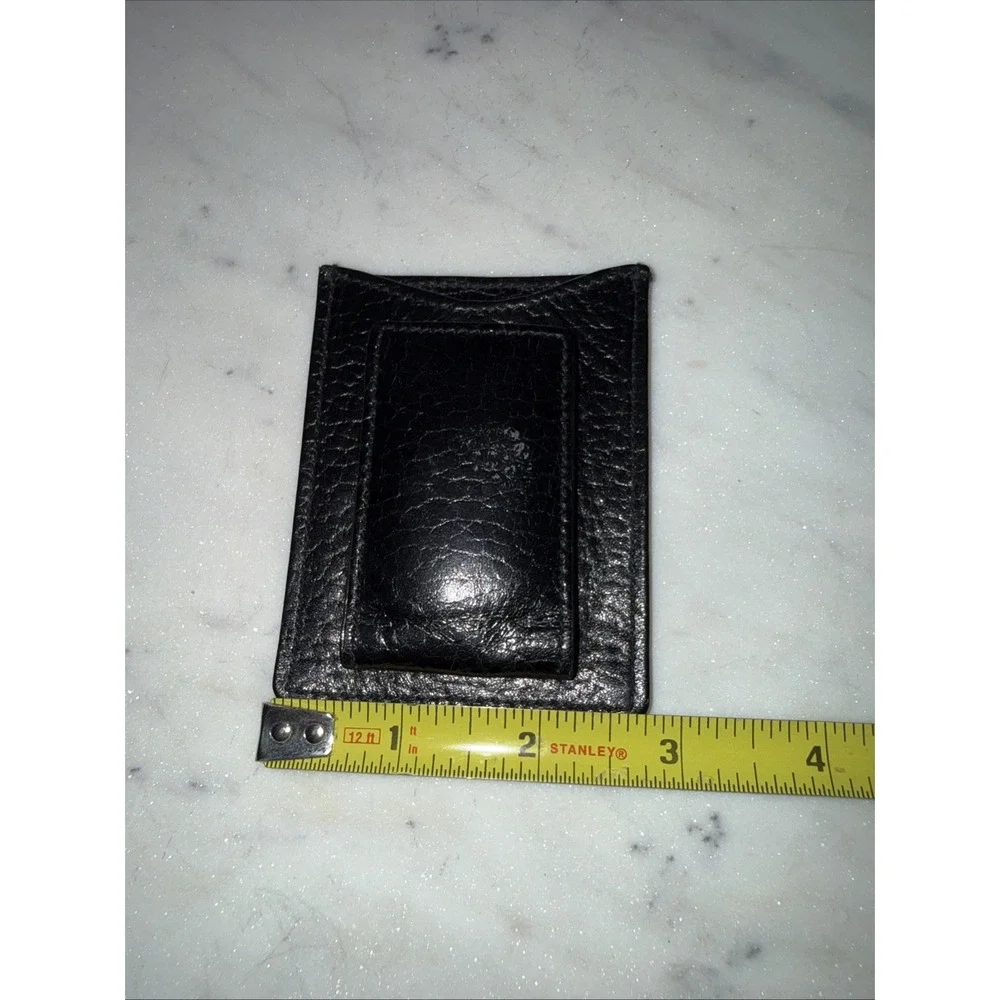 Leather Magnetic Money Clip Card Wallet  Top Grain Cowhide Black